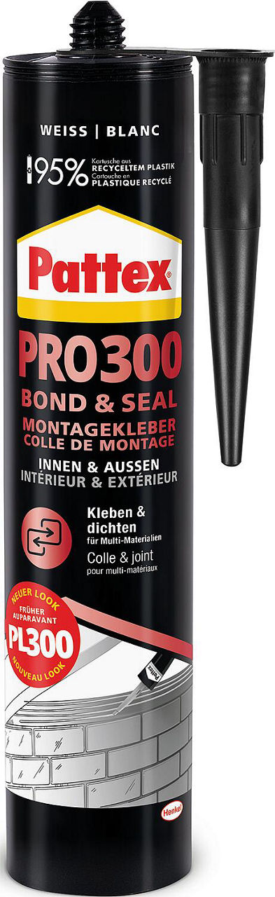 Montagekleber PATTEX PRO300 Bond & Seal [weiß] 410g Kartusche~n~
