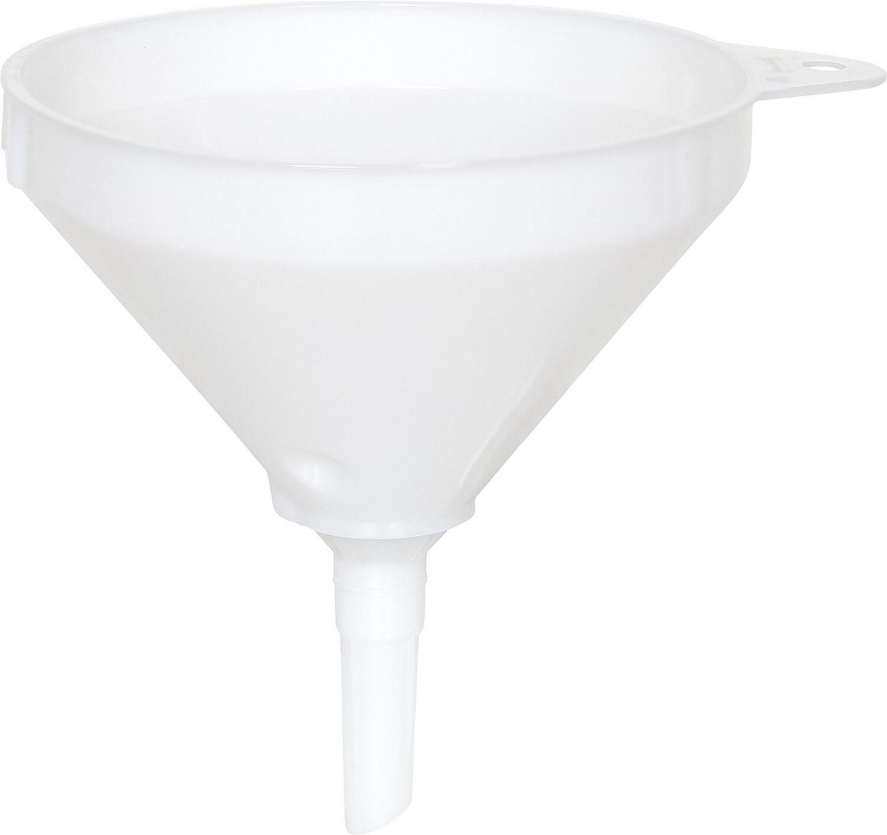 Trichter HD-PE 208 mm mit Öse,Überlaufrand und Sieb, naturfarben Trichter HD-PE 208 mm mit Öse,Überlaufrand und Sieb, naturfarben