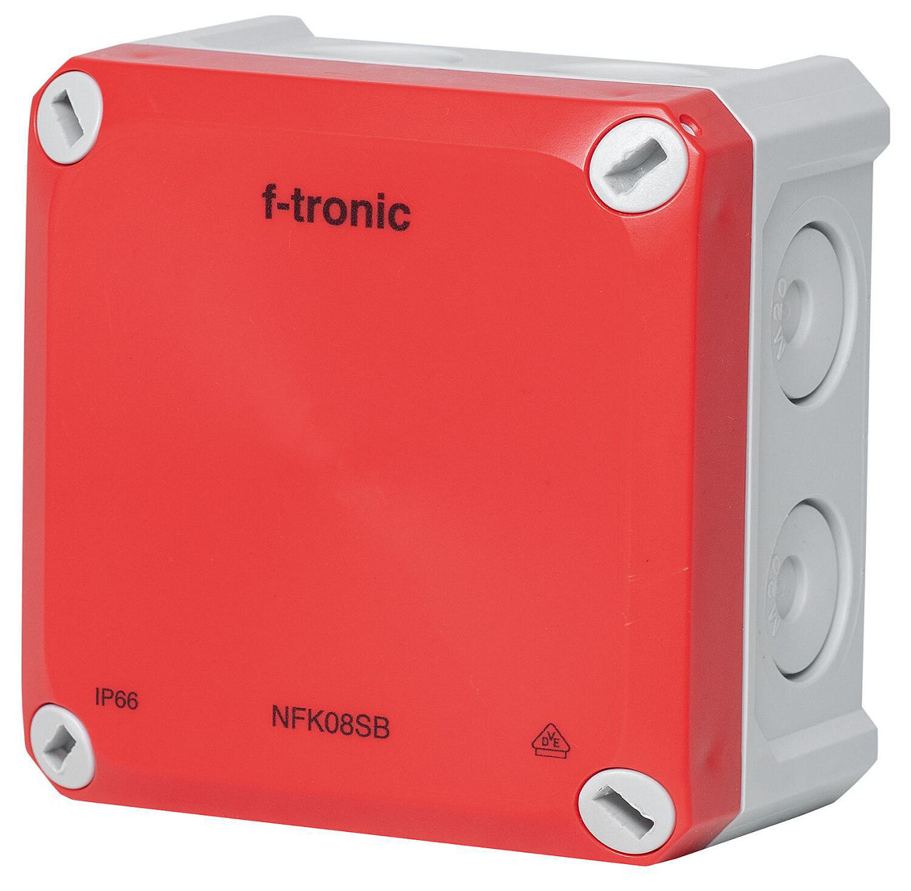 FR-Abzweigkasten 85x85x54mm, Durchstoßmembran IP66, PS, grau/rot, Sicherheitsbeleucht.