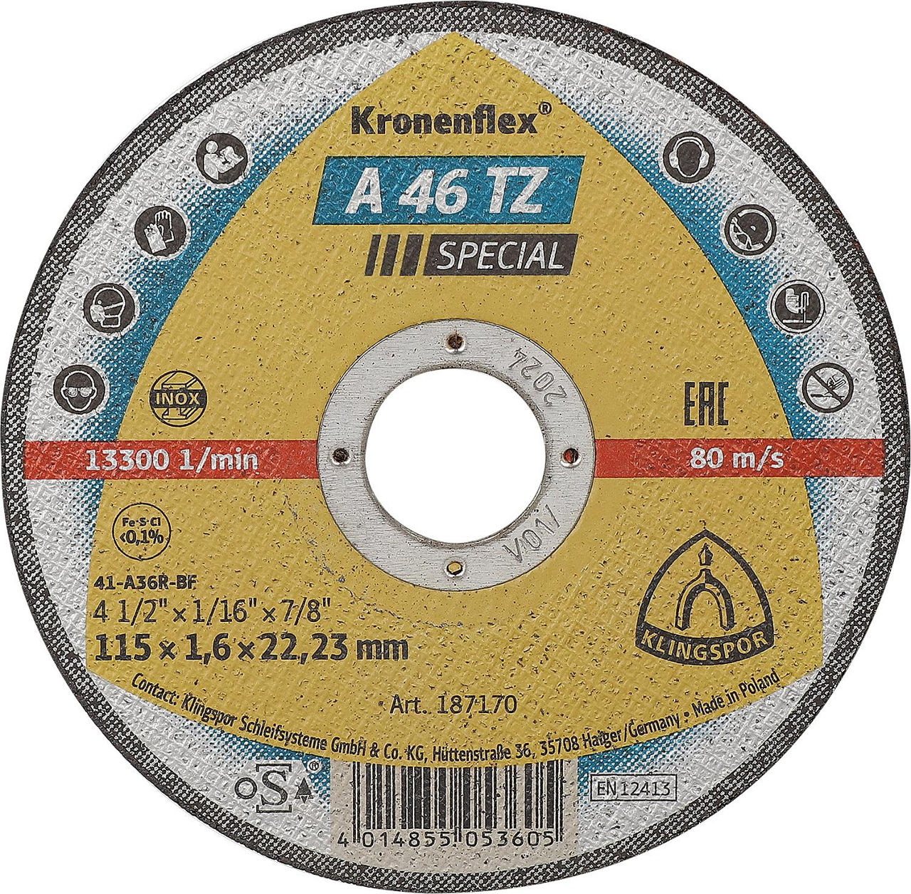 Trennscheibe KLINGSPOR A 46 TZ SPECIAL INOX 115 x 1,6 x 22,23 mm Trennscheibe KLINGSPOR A 46 TZ SPECIAL INOX 115 x 1,6 x 22,23 mm