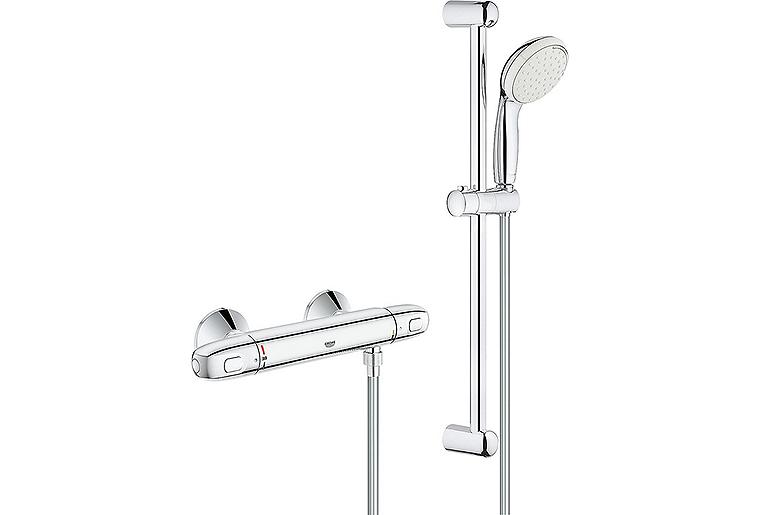 Brausethermostat-Set Grohe Grohtherm 1000 mit Brausestange 600 mm Handbrause Ø 100 mm und Brauseschlauch chrom