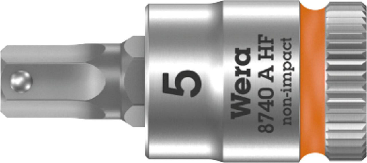 Innensechskant-Steckschlüsseleinsatz Wera 8740 A HF Bitnuss mit 1/4"-Antrieb, metrisch, kurz, mit Haltefunktion, SW 5,0 x 28 mm