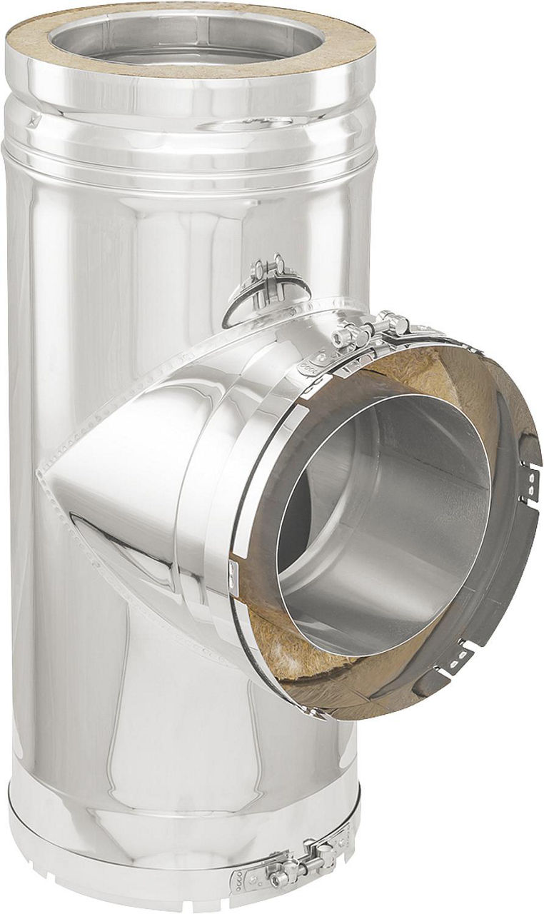 Doppelwandiges Abgassystem T-Stück 130 mm 90° inkl. Klemmband Doppelwandiges Abgassystem T-Stück 130 mm 90° inkl. Klemmband
