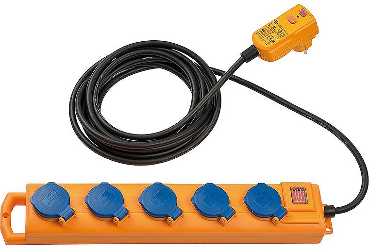 5-Fach Steckdose m. FI-Stecker 30mA IP 54, 5 Steckdosen m. Klappdeckel 5m Kabel H07RN-F 3G1.5 5-Fach Steckdose m. FI-Stecker 30mA IP 54, 5 Steckdosen m. Klappdeckel 5m Kabel H07RN-F 3G1.5