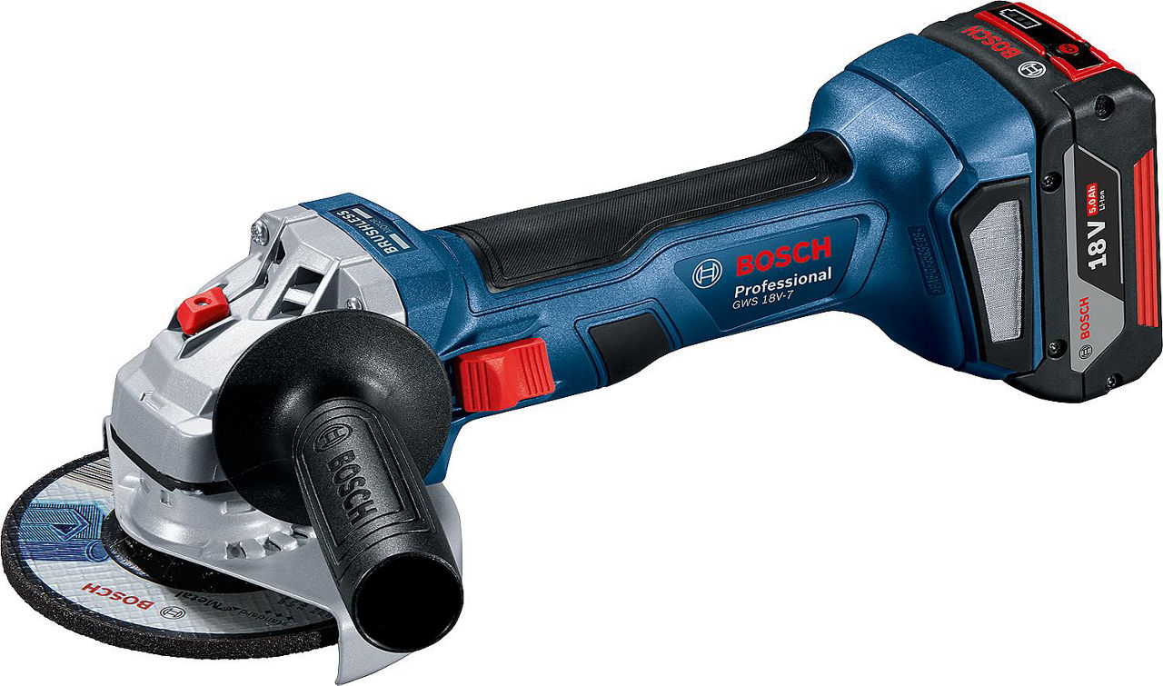 Akku-Winkelschleifer BOSCH: 18V GWS 18V-7 mit 2x 4,0 Ah Akkus und Ladegerät Akku-Winkelschleifer BOSCH: 18V GWS 18V-7 mit 2x 4,0 Ah Akkus und Ladegerät