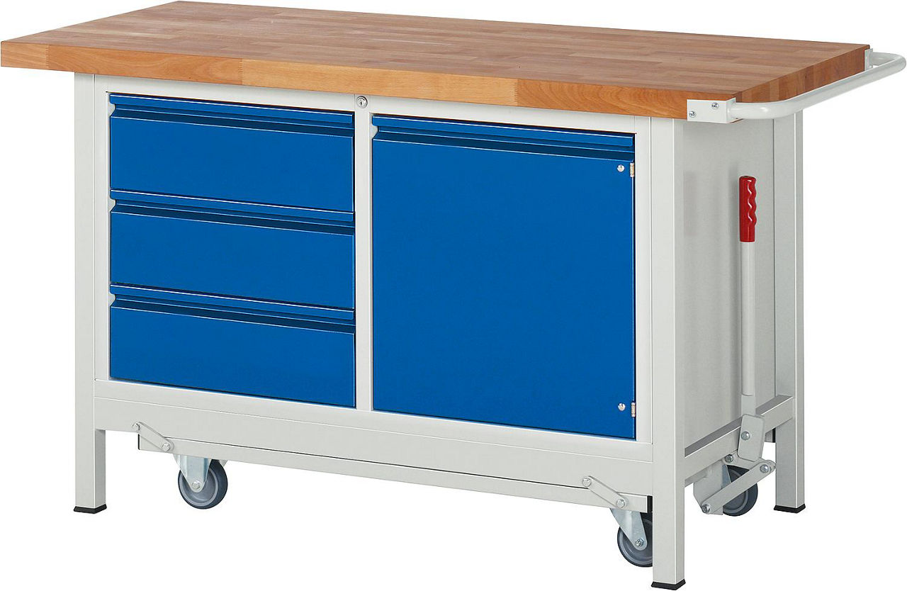 Werkbank mit absenkbarem Fahrgestell RAU 8468 Serie Basic-8 1500 x 880 x 700 mm