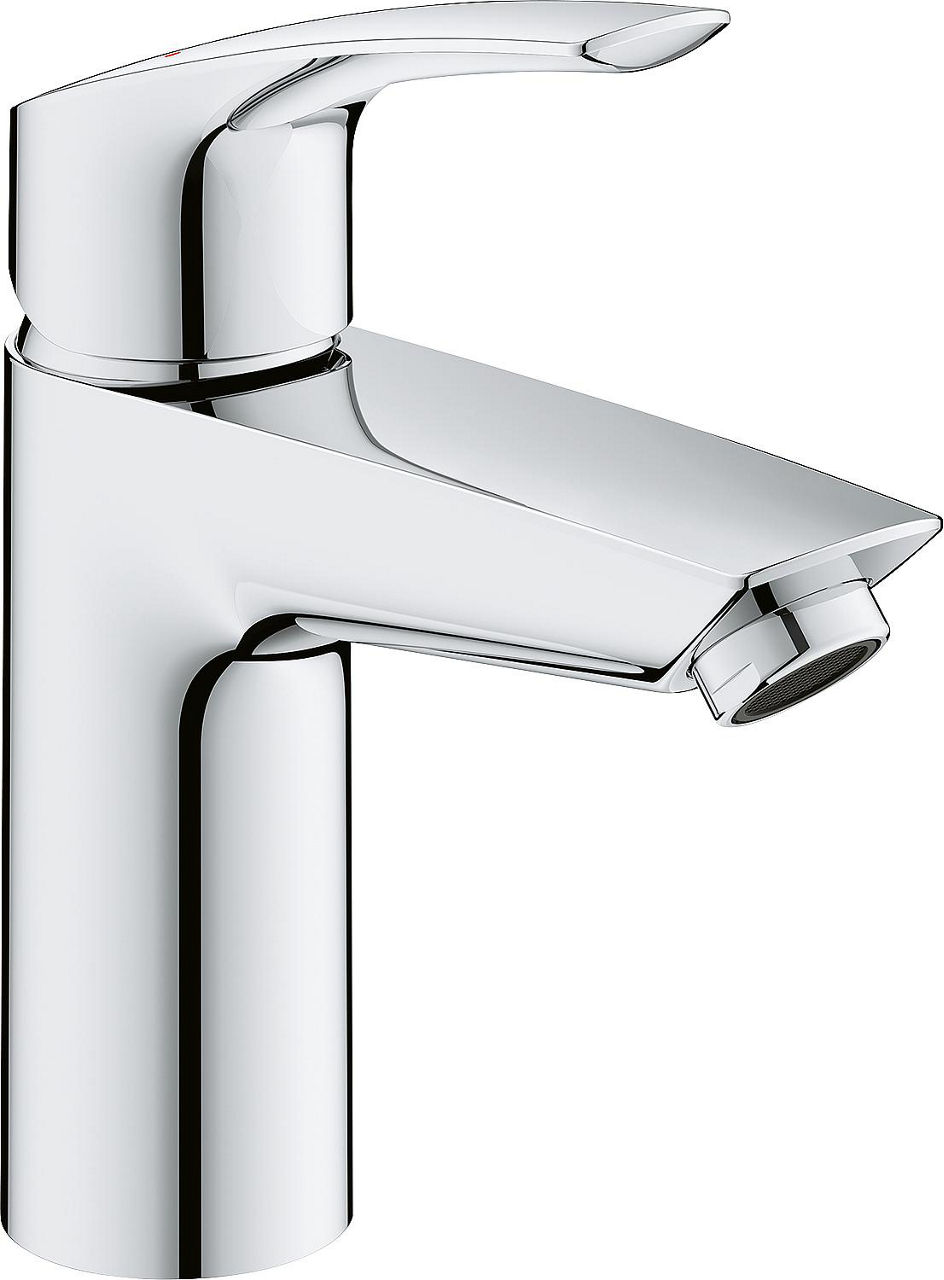 Waschtischmischer Grohe Eurosmart S-Size Ausladung 109 mm chrom mit Push-open Ablauf mit thermischem Verbrühschutz
