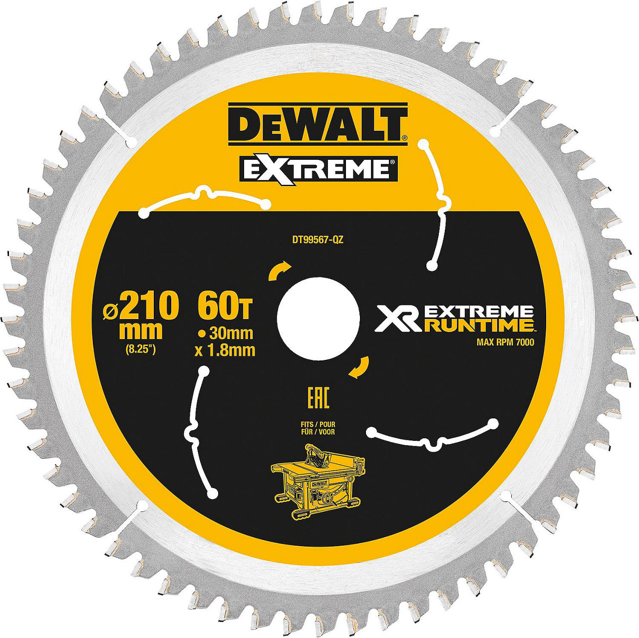 Kreissägeblatt DeWalt, DT99567 XR Extreme Runtime 60Z 210/30mm Kreissägeblatt DeWalt, DT99567 XR Extreme Runtime 60Z 210/30mm