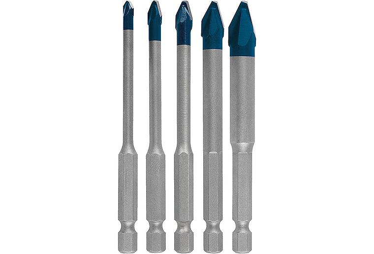 Fliesenbohrer-Set BOSCH 5-teilig HardCeramic Ø 4/5/6/8/10 mm, Länge 90 mm mit 1/4" Sechskantaufnahme Fliesenbohrer-Set BOSCH 5-teilig HardCeramic Ø 4/5/6/8/10 mm, Länge 90 mm mit 1/4" Sechskantaufnahme