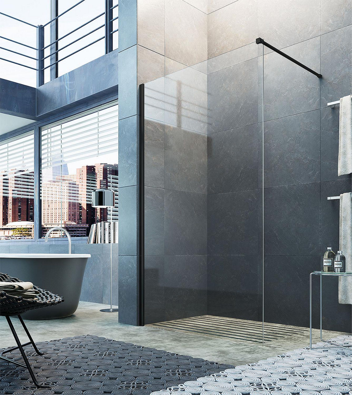 Walk-In Glasduschwand Liri Nero mit Wandprofil + Stabi-Stange eckig schwarz matt 670 - 695 mm ETC Walk-In Glasduschwand Liri Nero mit Wandprofil + Stabi-Stange eckig schwarz matt 670 - 695 mm ETC