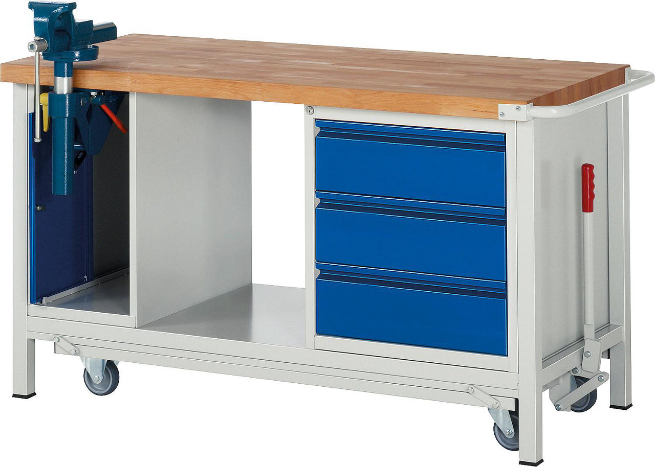 Werkbank mit absenkbarem Fahrgestell RAU 8183 Serie Basic-8 1500 x 880 x 700 mm