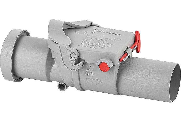 Rückstaudoppelverschluss DN50 mit Notverschluss, gerade