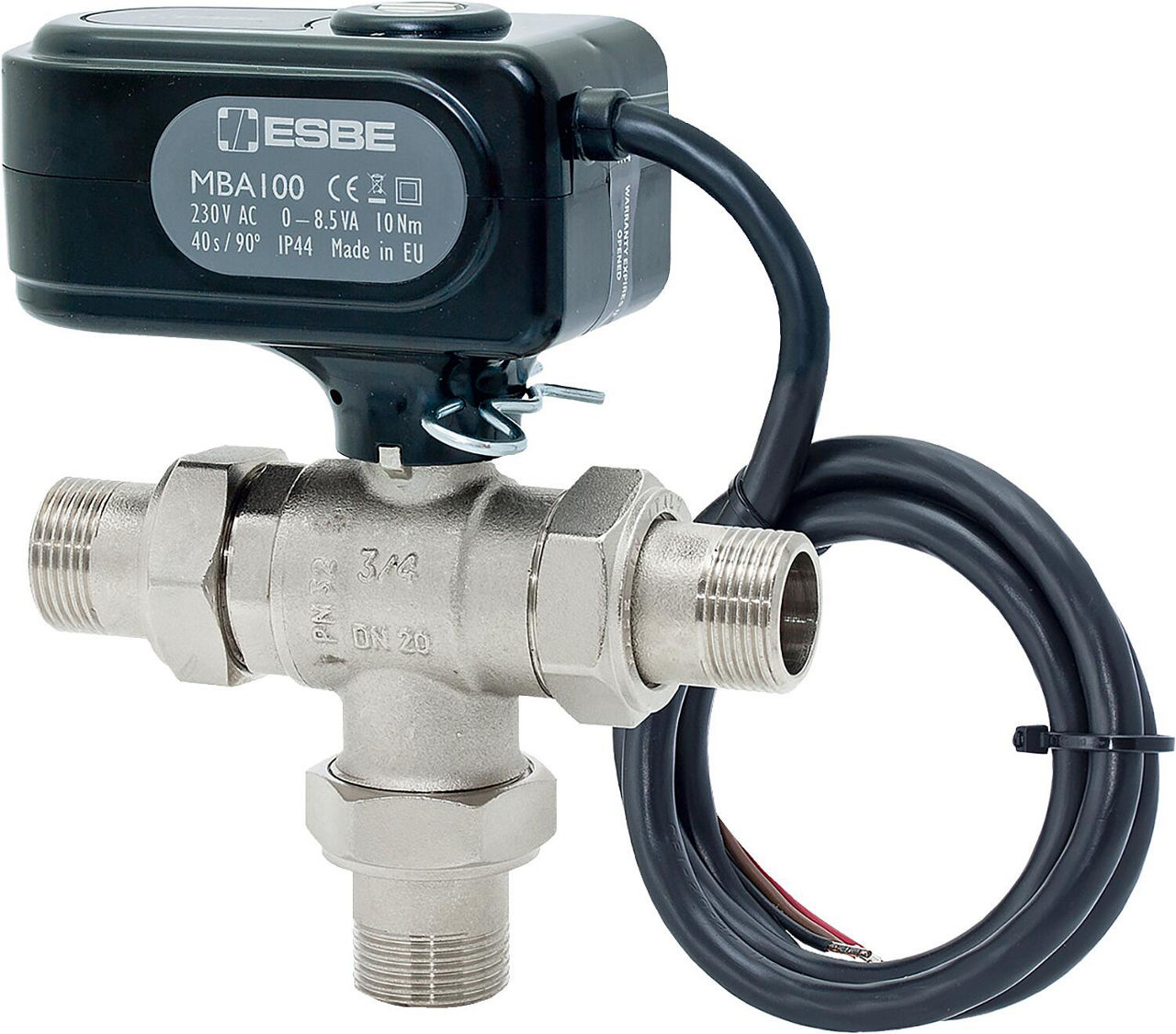 Elektrokugelhahn ESBE, Typ MBA 132, 3-Wege, DN20 (3/4")AG, 230 C, Kvs 9,6 Elektrokugelhahn ESBE, Typ MBA 132, 3-Wege, DN20 (3/4")AG, 230 C, Kvs 9,6