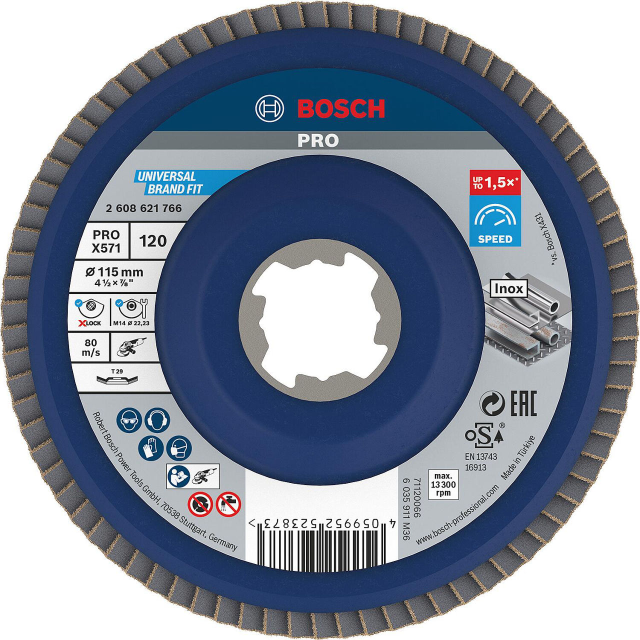 Lamellenschleifteller BOSCH gekröpft mit X-Lock Aufnahme Ø 115mm K120