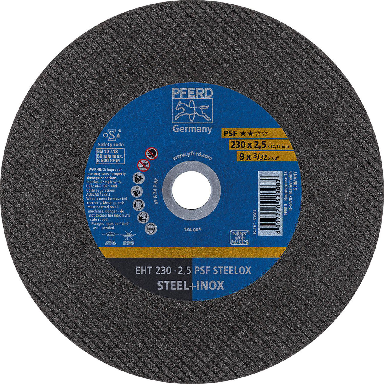 Trennscheibe PFERD Ø 230 x 2,5 x 22,23mm, gerade für Stahl, Edelstahl Trennscheibe PFERD Ø 230 x 2,5 x 22,23mm, gerade für Stahl, Edelstahl
