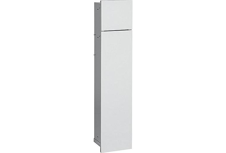 WC-Wandcontainer Bend, 2 weiße Glas- türen, 1 Papierrollenfach + 1 fach, BxH:180x825mm, Anschlag rechts WC-Wandcontainer Bend, 2 weiße Glas- türen, 1 Papierrollenfach + 1 fach, BxH:180x825mm, Anschlag rechts