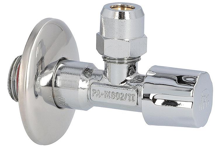 Eckventil DN15(1/2") mit Längenausgleich DN10(3/8")x10, Messing verchromt Eckventil DN15(1/2") mit Längenausgleich DN10(3/8")x10, Messing verchromt