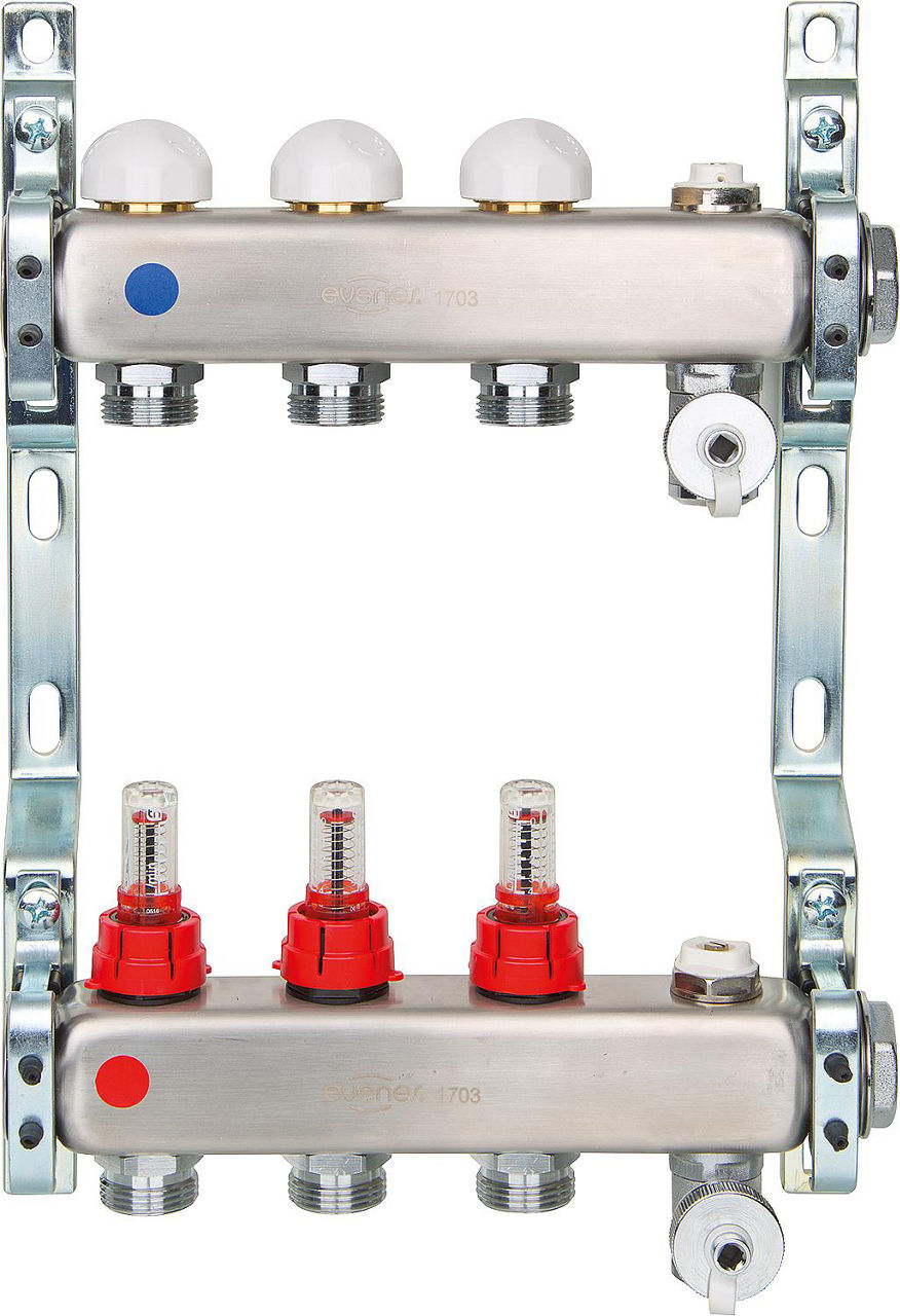 Heizkreisverteiler ACT2, DN 25 (1") Edelstahl, 10 Heizkreise mit Flowmeter