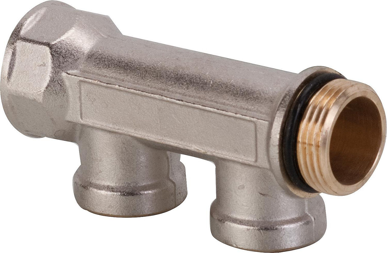 Verteiler 2-Fach DN 20 (3/4") x IG DN 15 (1/2"), Messing vernickelt Verteiler 2-Fach DN 20 (3/4") x IG DN 15 (1/2"), Messing vernickelt