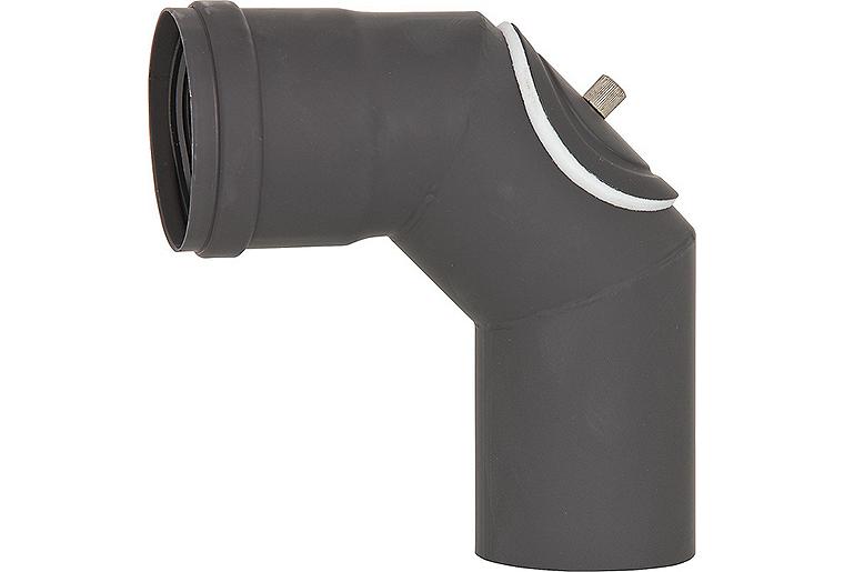 Pellet-Abgasrohr-Bogen 90° mit Revision, Drm. 80mm, lackiert, mit Silikondichtung Pellet-Abgasrohr-Bogen 90° mit Revision, Drm. 80mm, lackiert, mit Silikondichtung