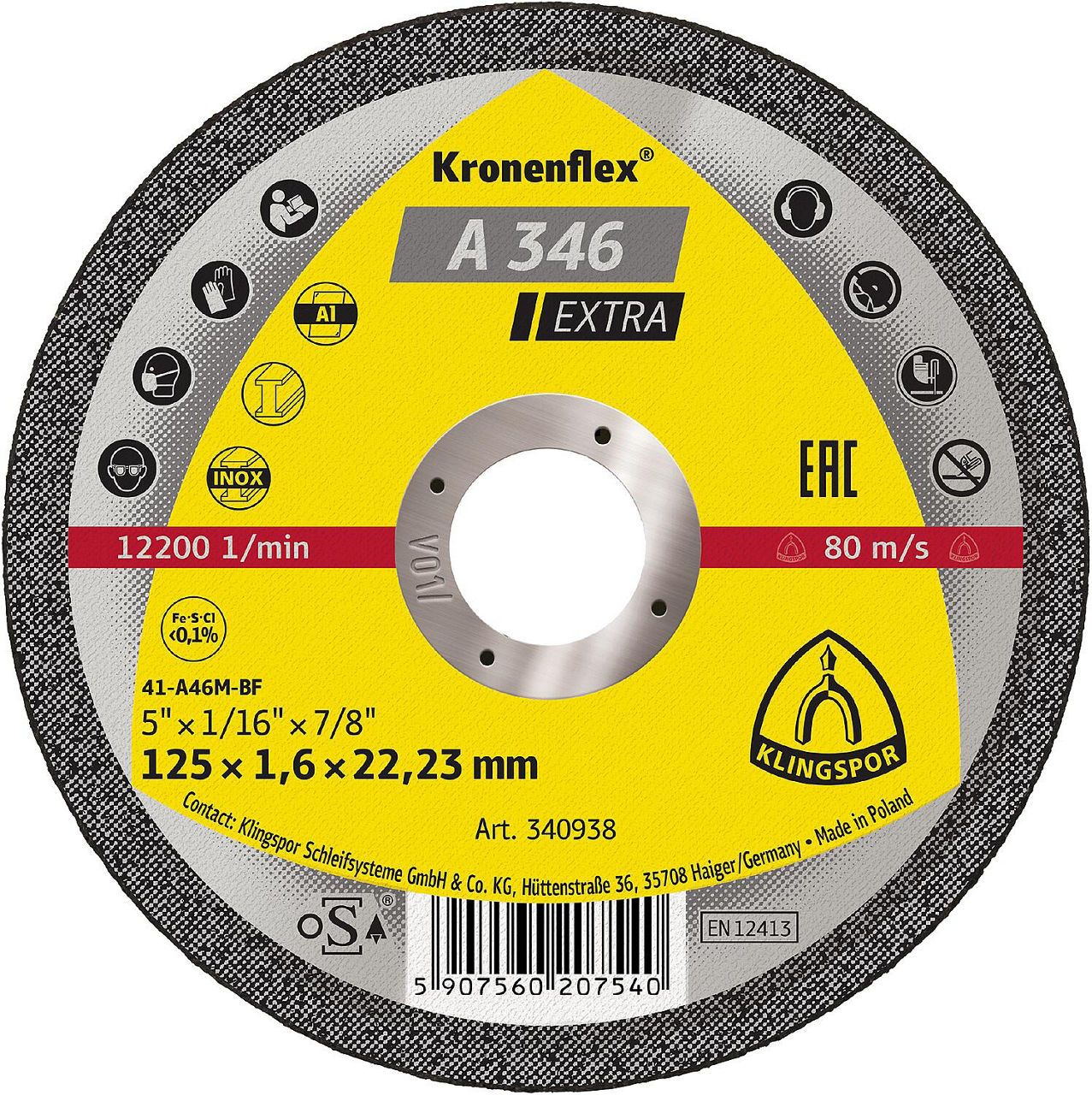 Trennscheibe KLINGSPOR A 346 EXTRA 115 x 1,6 x 22,23 mm, gerade Trennscheibe KLINGSPOR A 346 EXTRA 115 x 1,6 x 22,23 mm, gerade