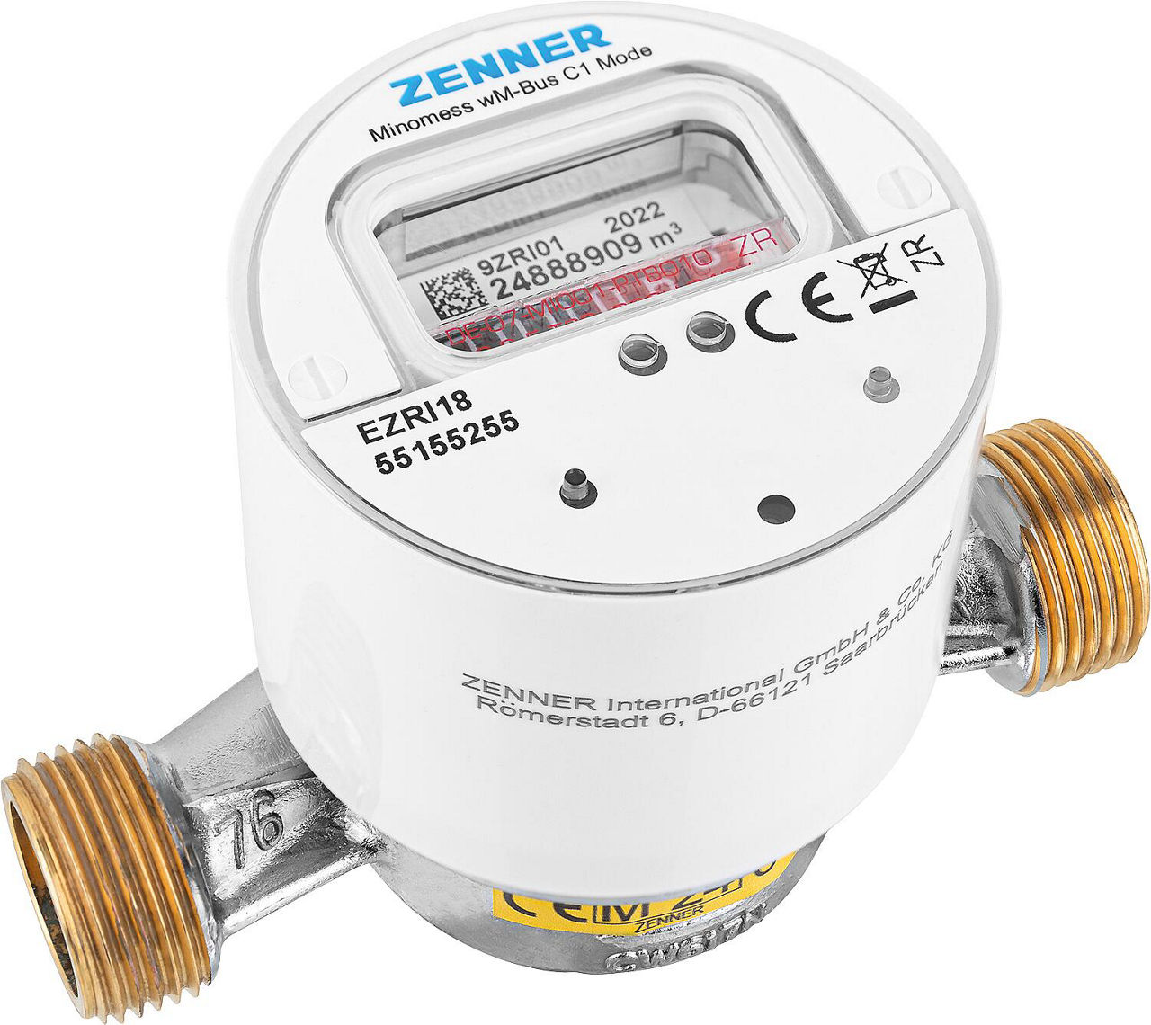 Funk AP- Warmwasserzähler Zenner Typ Minomess 90°C Q3 2,5, BL=110mm DN15(1/2") R40HV 325 RK, wireless M-Bus Funk AP- Warmwasserzähler Zenner Typ Minomess 90°C Q3 2,5, BL=110mm DN15(1/2") R40HV 325 RK, wireless M-Bus