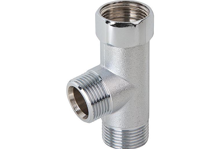 T-Stück mit Überwurfmutter IG 3/4"x 2 AG 3/4" Messing verchromt T-Stück mit Überwurfmutter IG 3/4"x 2 AG 3/4" Messing verchromt