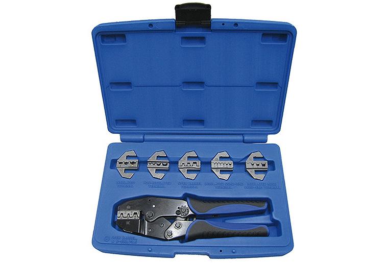 Crimp-Systemzange mit 6 austauschbaren Einsatzprofilen Crimp-Systemzange mit 6 austauschbaren Einsatzprofilen