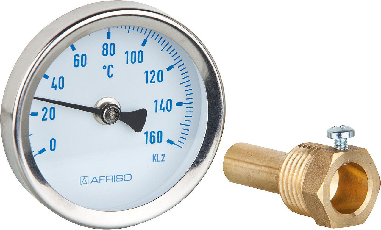 Bimetall-Thermometer Solar BiTh 63 0/160°C 45 mm 1/2" AX Kl. 2 blau Bimetall-Thermometer Solar BiTh 63 0/160°C 45 mm 1/2" AX Kl. 2 blau