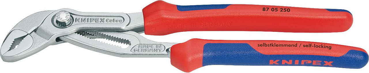 KNIPEX-Cobra HiTech-Wasserpumpenzange verchromt mit zweifarbigen Mehrkomponenten-Griffhüllen L=250mm KNIPEX-Cobra HiTech-Wasserpumpenzange verchromt mit zweifarbigen Mehrkomponenten-Griffhüllen L=250mm
