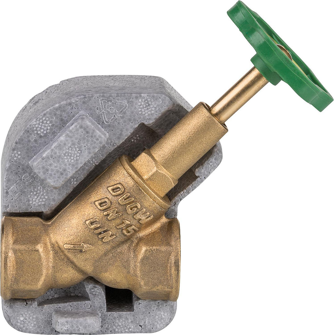 Freistromventil mit Dämmschale 1/2", steigende Spindel, mit Entleerung Freistromventil mit Dämmschale 1/2", steigende Spindel, mit Entleerung