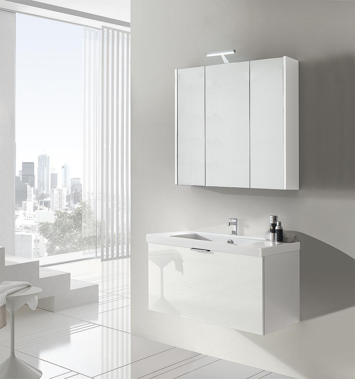 Badmöbel-Set EPIL Serie MBF weiß Hochglanz 1 Auszug Breite 860mm