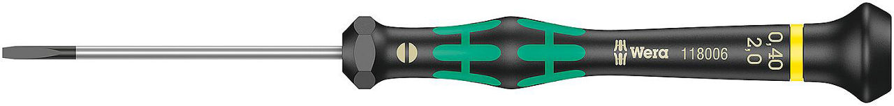 Feinmechanik-Schlitz-Schraubendreher Wera 2035 Serie Kraftform Micro, Drehkappe, Black Point-Spitze, SL1,8 x 0,30 x 60 mm Feinmechanik-Schlitz-Schraubendreher Wera 2035 Serie Kraftform Micro, Drehkappe, Black Point-Spitze, SL1,8 x 0,30 x 60 mm