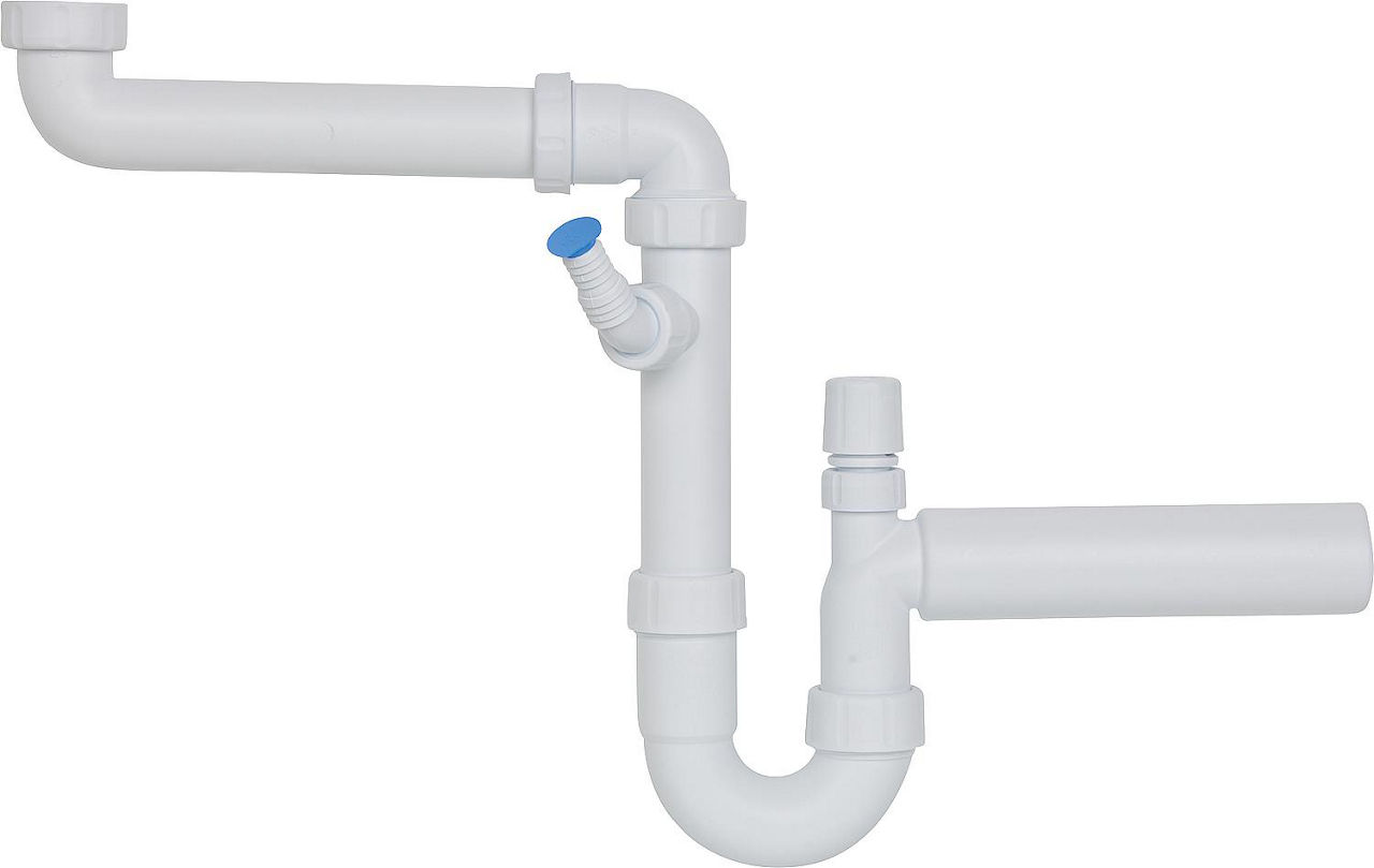 PP-Raumsparsiphon DN40 (11/2") mit Rohrbelüfter,Abgangsrohr DN40 PP-Raumsparsiphon DN40 (11/2") mit Rohrbelüfter,Abgangsrohr DN40