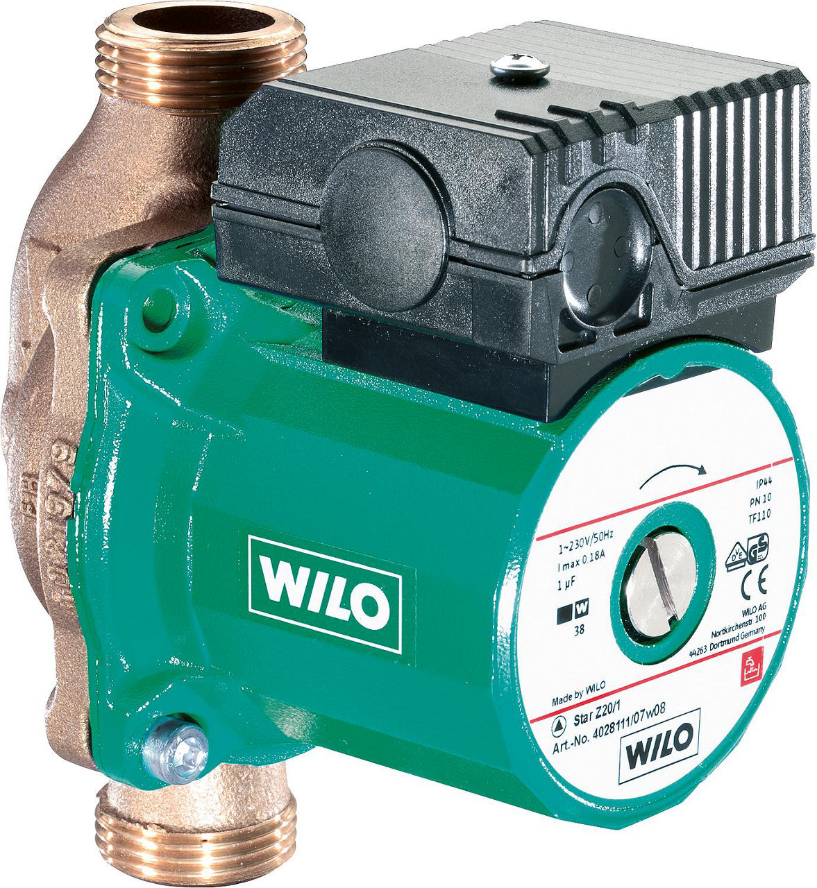 WILO Zirkulationspumpe Star-Z 25/2 EM BL 180mm 1'' Motor 230 V WILO Zirkulationspumpe Star-Z 25/2 EM BL 180mm 1'' Motor 230 V