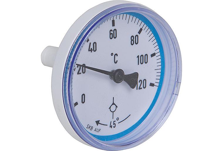 Thermometer blau mit Symbol Schwerkraftbremse für Heizkreisset DN20