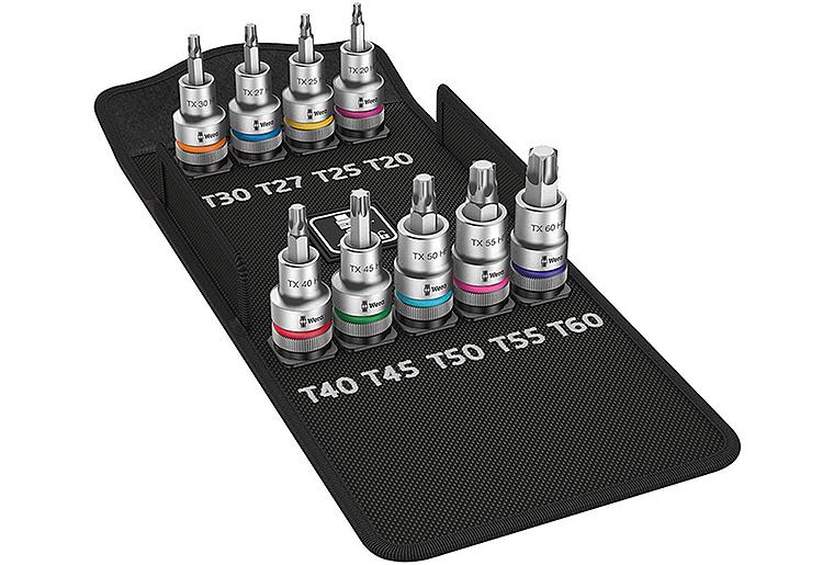 Satz Steckschlüsseleinsatz WERA 9-teilig, 1/2", TORX® mit Halte- funktion, T20-60, kurz