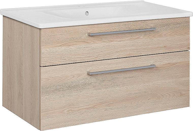 Badmöbel Suri 1 WTU+Keramik-WT Eiche Dekor Cashm., Chromgriff, 2 Auszüge, 930x545x495mm Badmöbel Suri 1 WTU+Keramik-WT Eiche Dekor Cashm., Chromgriff, 2 Auszüge, 930x545x495mm