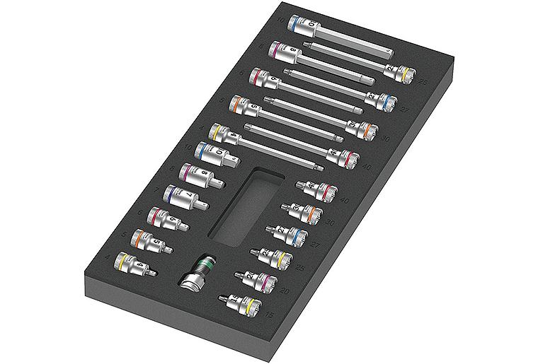 Steckschlüsseleinsatz WERA Zyklop B 22-teilig 3/8" in Schaumstoffmodul