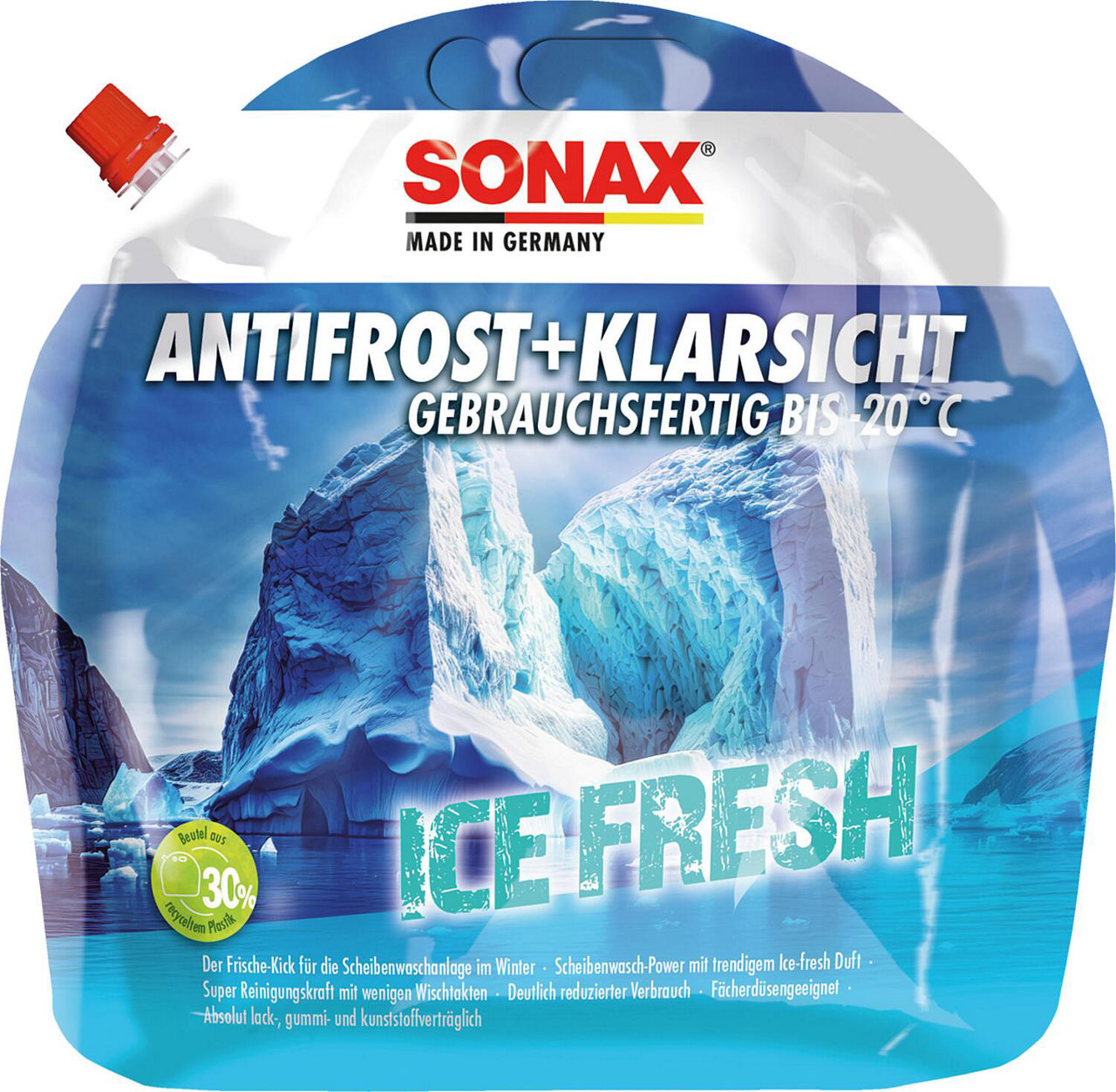 Winterscheibenreiniger SONAX AntiFrost + KlarSicht bis -20°C Ice-fresh 3l Standbodenbeutel Winterscheibenreiniger SONAX AntiFrost + KlarSicht bis -20°C Ice-fresh 3l Standbodenbeutel