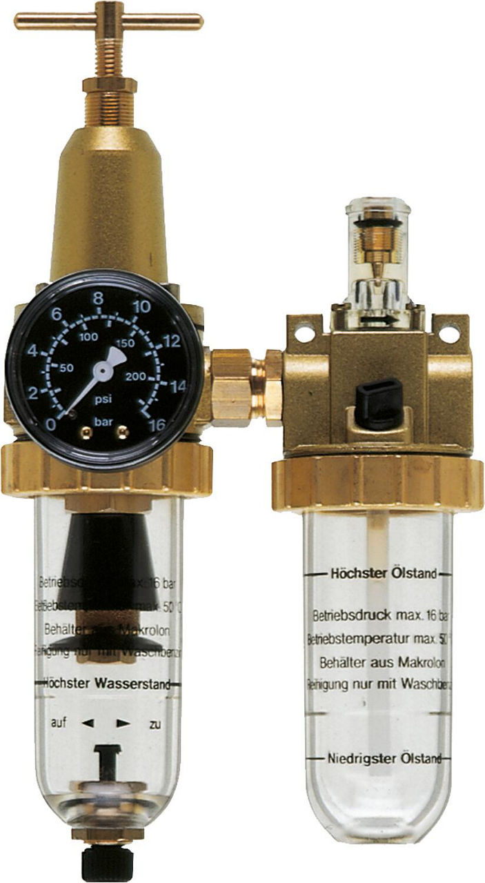 Druckluft-Wartungseinheit Anschluss G1/2 Durchfluss 1.830 l/min Druckluft-Wartungseinheit Anschluss G1/2 Durchfluss 1.830 l/min