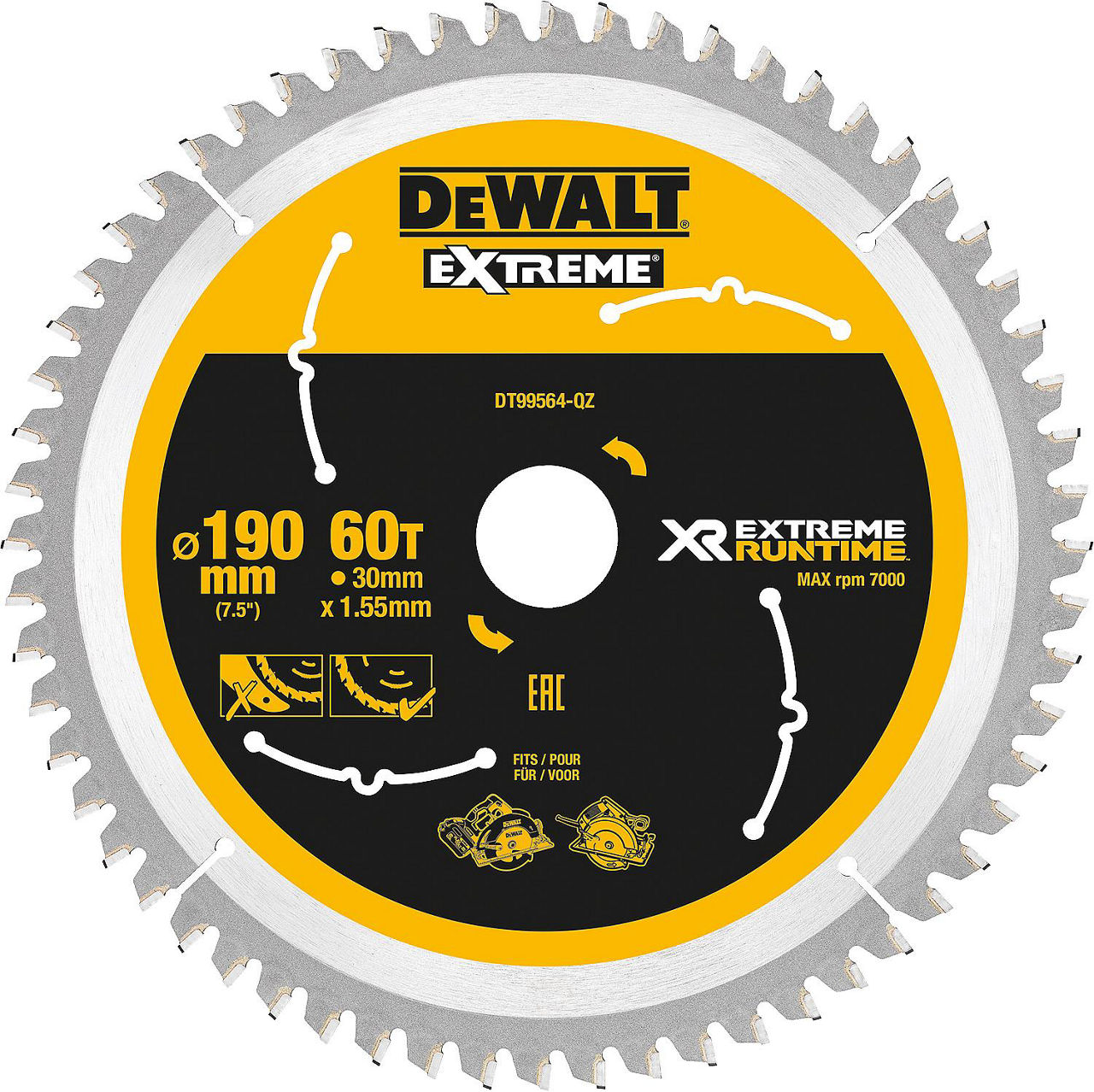 Kreissägeblatt DeWalt, DT99564 XR Extreme Runtime 60Z 190/30mm f. Handkreissäge Kreissägeblatt DeWalt, DT99564 XR Extreme Runtime 60Z 190/30mm f. Handkreissäge