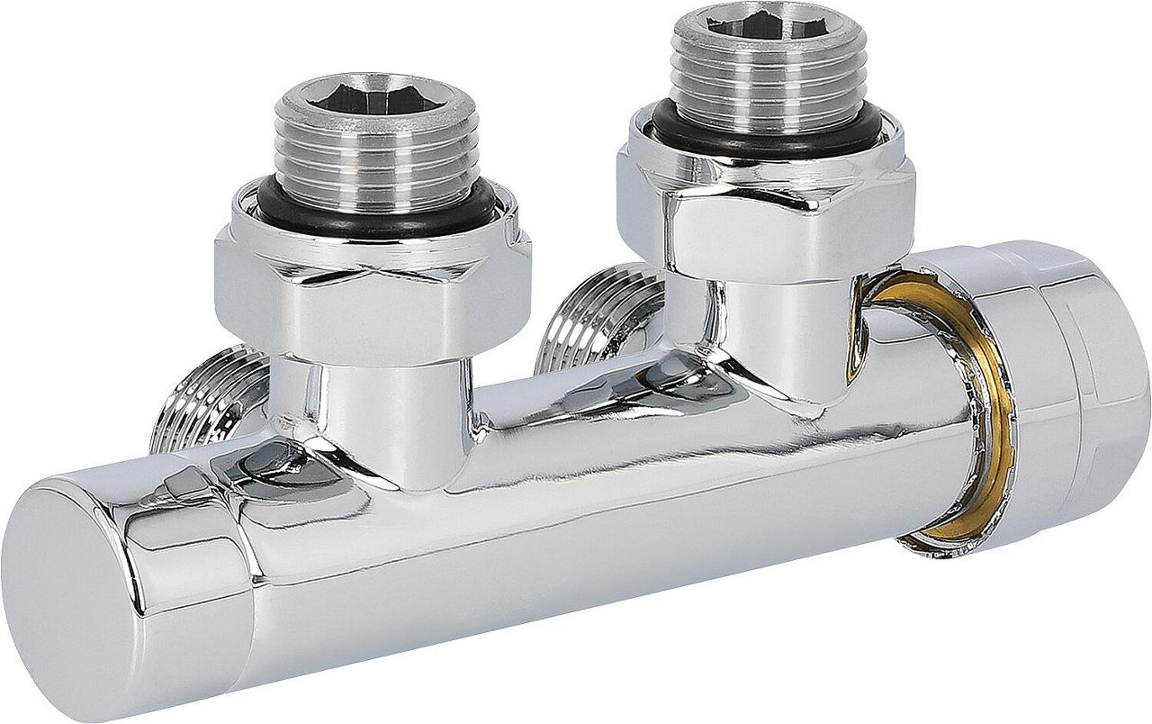 Thermostat-Ventilblock 343TA verchromt DN20 (3/4"), Eckform