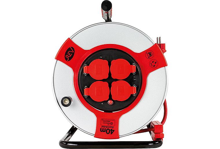 Kabeltrommel Stahl 40m, H07RN-F3G, stahl-rot IP44 Kabeltrommel Stahl 40m, H07RN-F3G, stahl-rot IP44