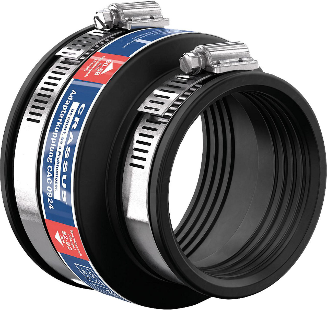 Adapterkupplung CAC 0924 Spannber. 82-92 x 60-68mm EPDM, PN 0,6 bar Adapterkupplung CAC 0924 Spannber. 82-92 x 60-68mm EPDM, PN 0,6 bar