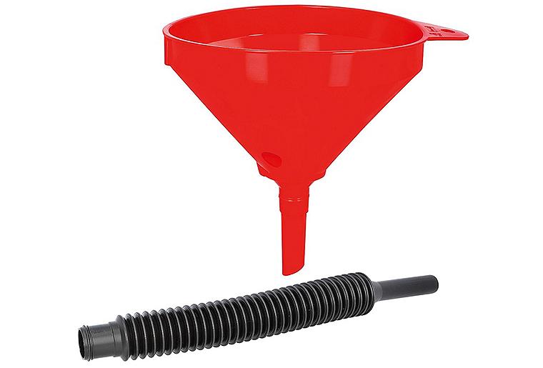 Trichter 210 mm HD-PE, mit Sieb,rot, flexibler Auslauf 460 mm Trichter 210 mm HD-PE, mit Sieb,rot, flexibler Auslauf 460 mm