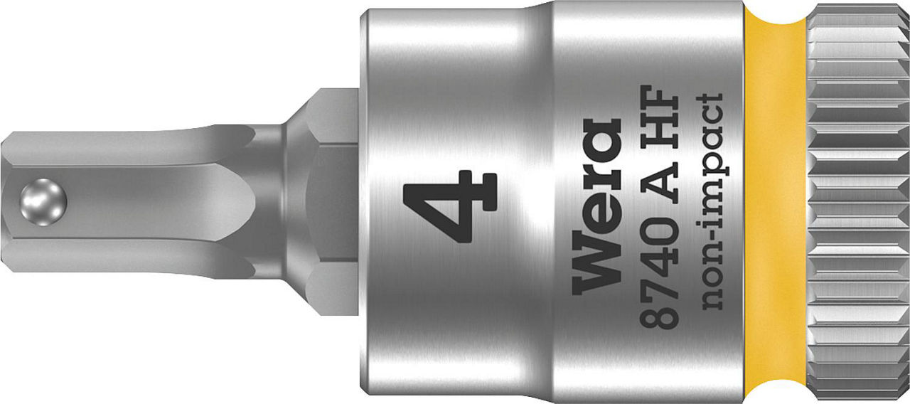 Innensechskant-Steckschlüsseleinsatz Wera 8740 A HF Bitnuss mit 1/4"-Antrieb, metrisch, kurz, mit Haltefunktion, SW 4,0 x 28 mm