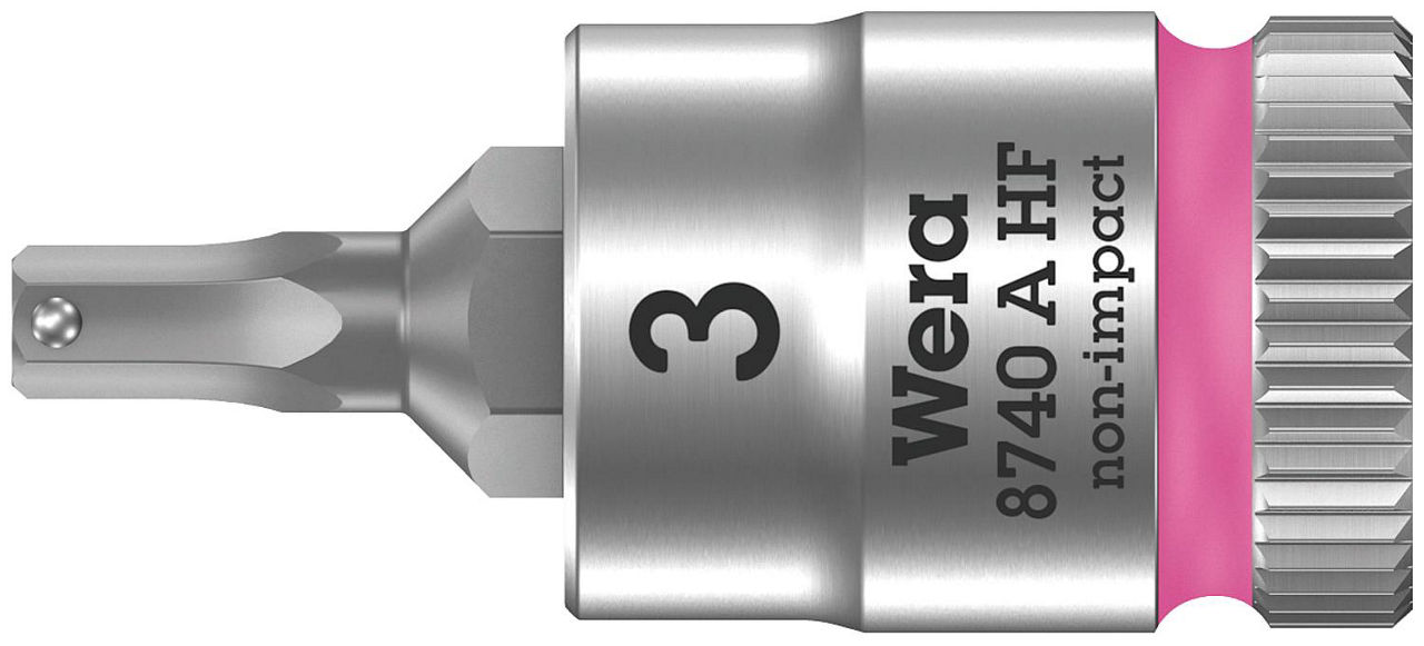 Innensechskant-Steckschlüsseleinsatz Wera 8740 A HF Bitnuss mit 1/4"-Antrieb, metrisch, kurz, mit Haltefunktion, SW 3,0 x 28 mm