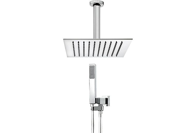 Aktions-Brause-Set: Kopfbrause eckig 250x250 mm Deckenanschlussrohr 200 mm Handbrause Schlauch chrom