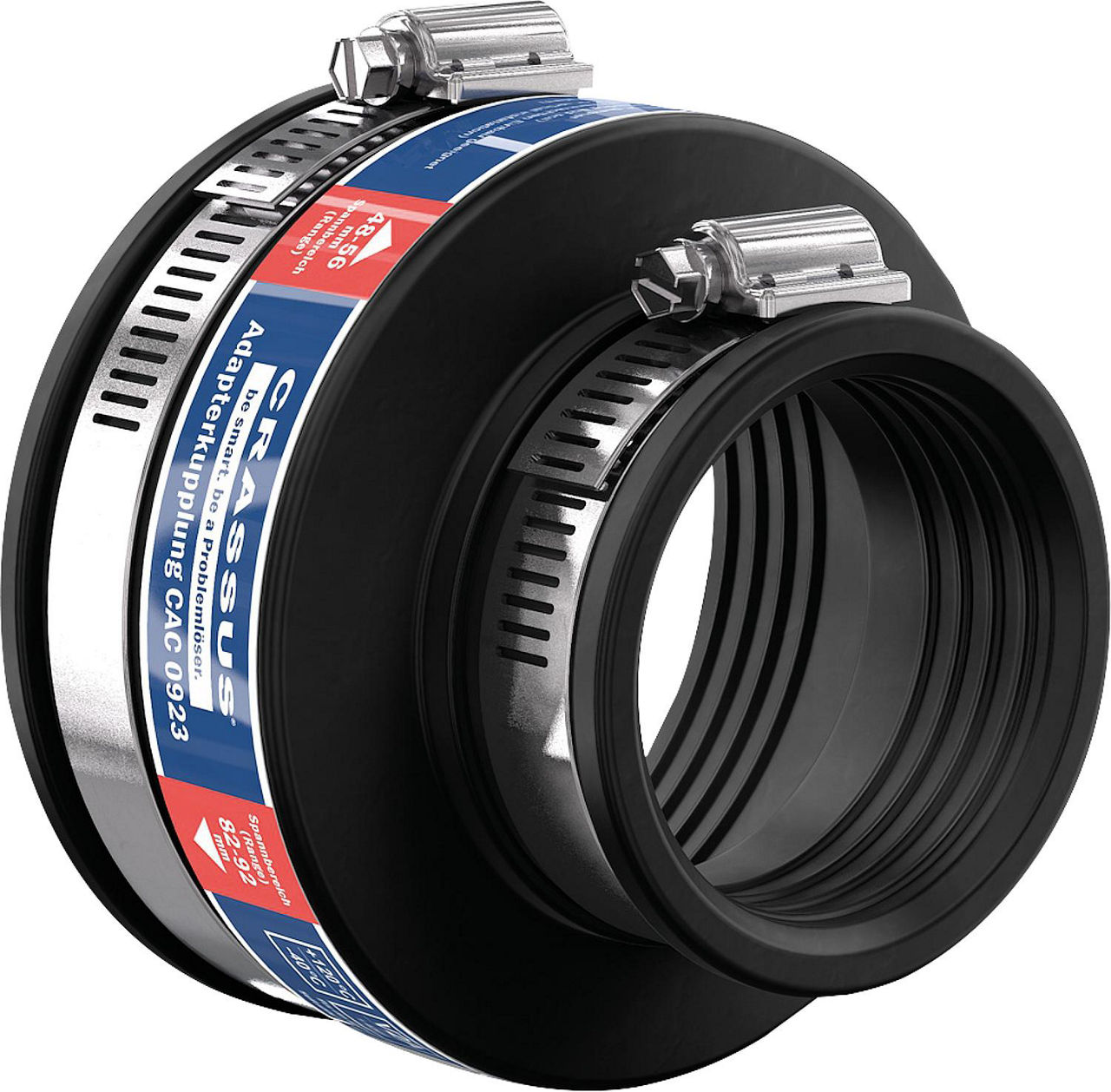 Adapterkupplung CAC 0923 Spannber. 82-92 x 48-56mm EPDM, PN 0,6 bar Adapterkupplung CAC 0923 Spannber. 82-92 x 48-56mm EPDM, PN 0,6 bar
